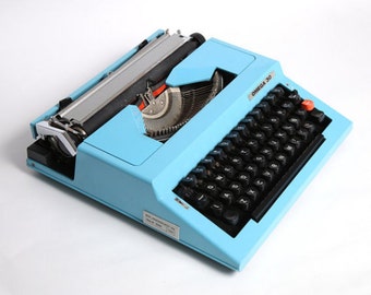 Vintage blue typewriter Omega 30, vintage manual typewriter, soviet blue typewriter, mid century typewriter, vintage typewriter soviet