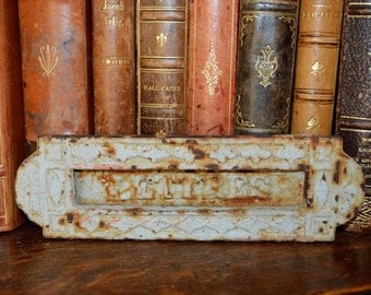 Antique French Painted Letter Box Slot Hardware Cast Iron Mailbox Lettre Drop Shabby Chic