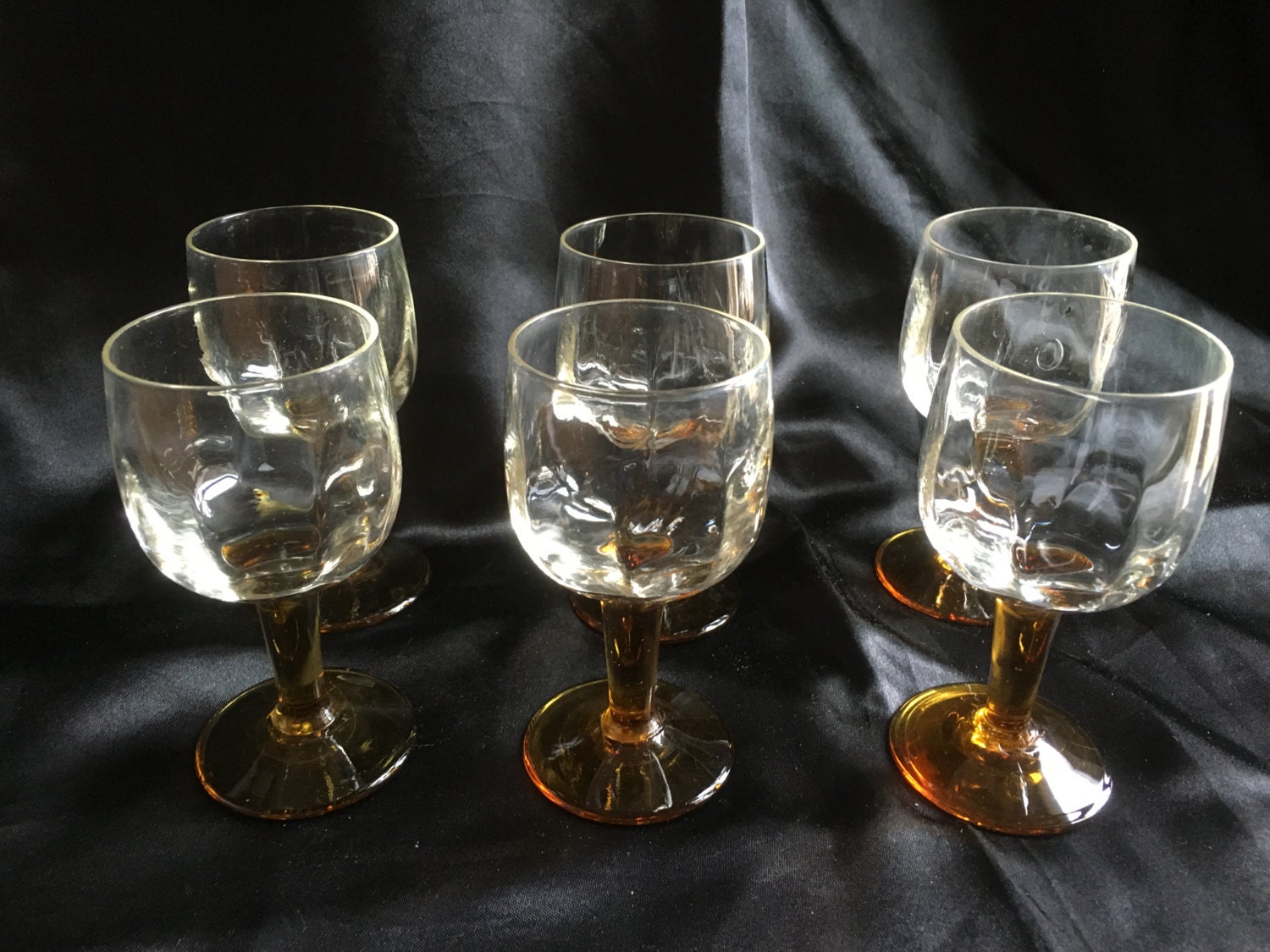 Murano Blown Glass Set Of 6 Wine Glasses Vintage Retro'