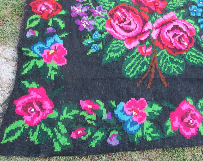 Bessarabian Kilim. Vintage Moldovan Kilim, Handmade 50-60 years old, handmade, Floral Rugs Carpets, Ukrainian, Bessarabian carpet. KOM.N