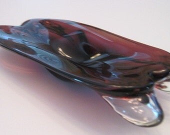 Murano Art Glass Tray Dish Amethyst and Clear