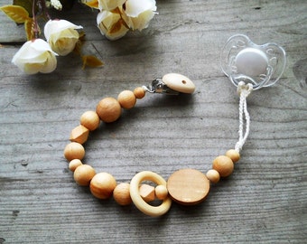 pacifier clip natural eco friendly speenkoord wood teething toy ring teether Handmade Paci Clip wooden pacifier clip dummy pacifier chain