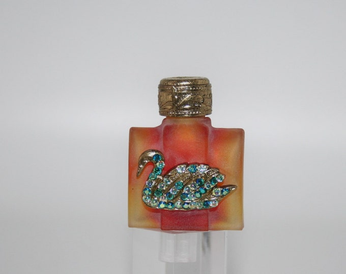 Vintage Jeweled Mini Perfume Bottle Frosted Glass Rhinestones Czechoslovakia