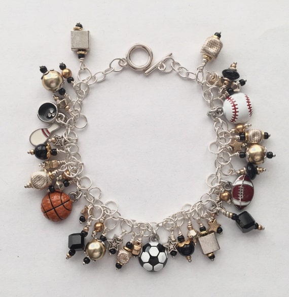 Sports Fan Glamour Charm Bracelet Football by TheRowdyGirl on Etsy