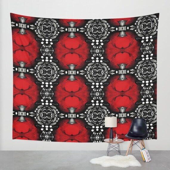 Wall Tapestry Hanging Tapestry red and black by SaribelleArt