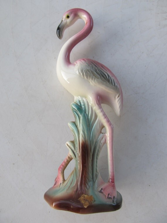 Vintage Pink Flamingo Ceramic Figurine