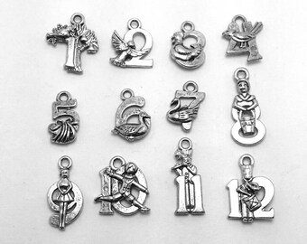 12 Days of Christmas Charms, Silver Christmas Charms, Christmas Charm Collection (1-1262)