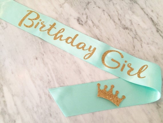 Birthday Sash Birthday Girl Sash Mint And Gold Glitter 1040