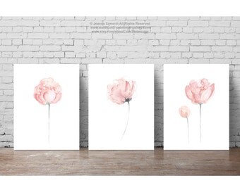 Shabby Chic Flower Watercolor Painting Decor, Baby Girl Nursery Kids Room Art Print, Floral Newborn Gift Idea, Peony Flowers Clipart set 3