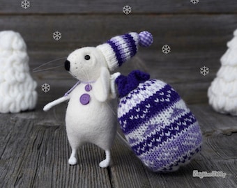Needle felted Mouse - Rat - Christmas - Fiber art - Home decor - Gift