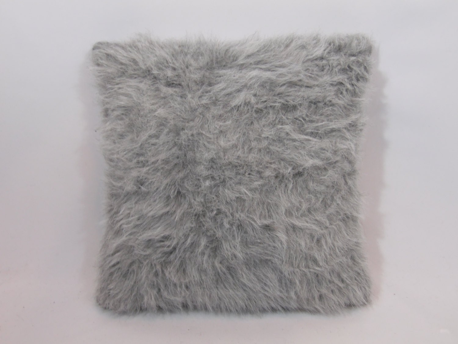 Custom made 16 x 16 gray faux fur fuzzy pillow