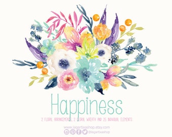 Watercolor clipart, Floral PNG, wedding bouquet, arrangement, bouquet, frames, digital paper, blue flowers, bridal shower, for blog banner