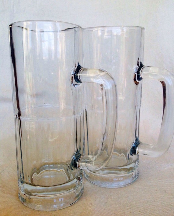 2 Vintage clear glass beer steins classic barware Libbey glass