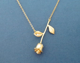 Beautiful, Gold, Rose, Necklace, Flower, Necklace, Lovers, Best friends, Birthday, Friendship, Sister, Gift, Jewelry