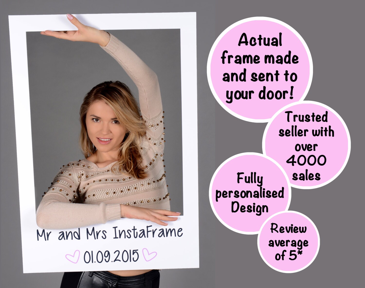 Large/medium personalised photo booth prop frames by InstaFrameUK