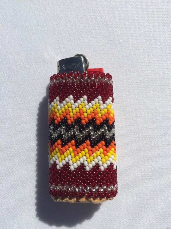 Beaded Mini Lighter Case BIC Mahogany Red