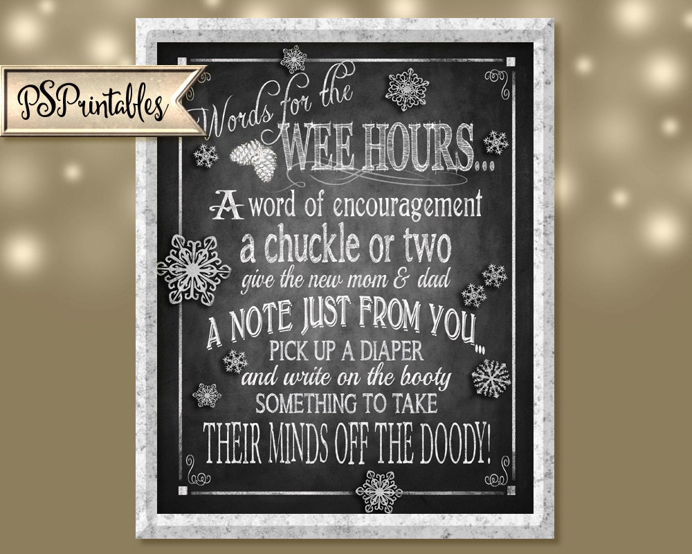 Printable Baby Shower WEE HOURS Chalkboard sign - Printable DIY ...