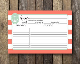 Printable 5x7 Recipe Cards Recipe Card Printable Floral