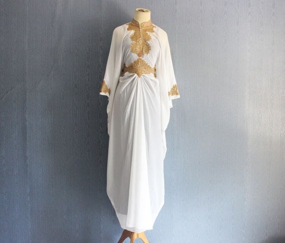  White Moroccan Maxi kaftan dress Bridesmaid Wedding by Yosika