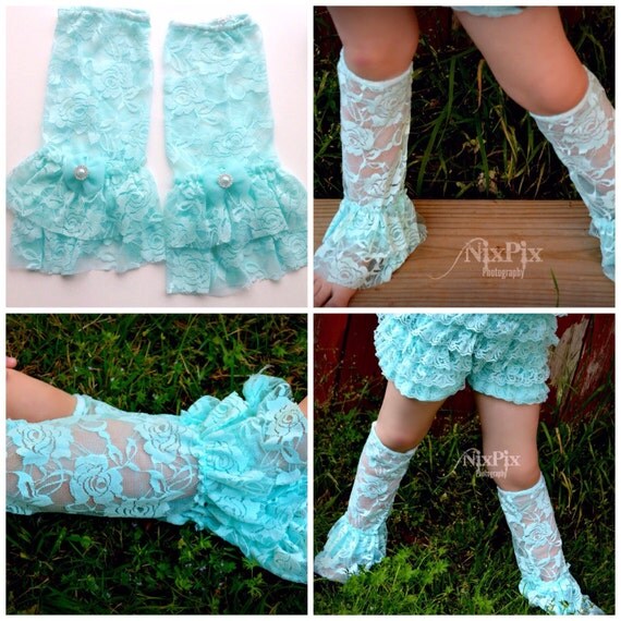 Aqua Mint Lace Leg Warmers Ruffle Lace Leg Warmer by mintypinky