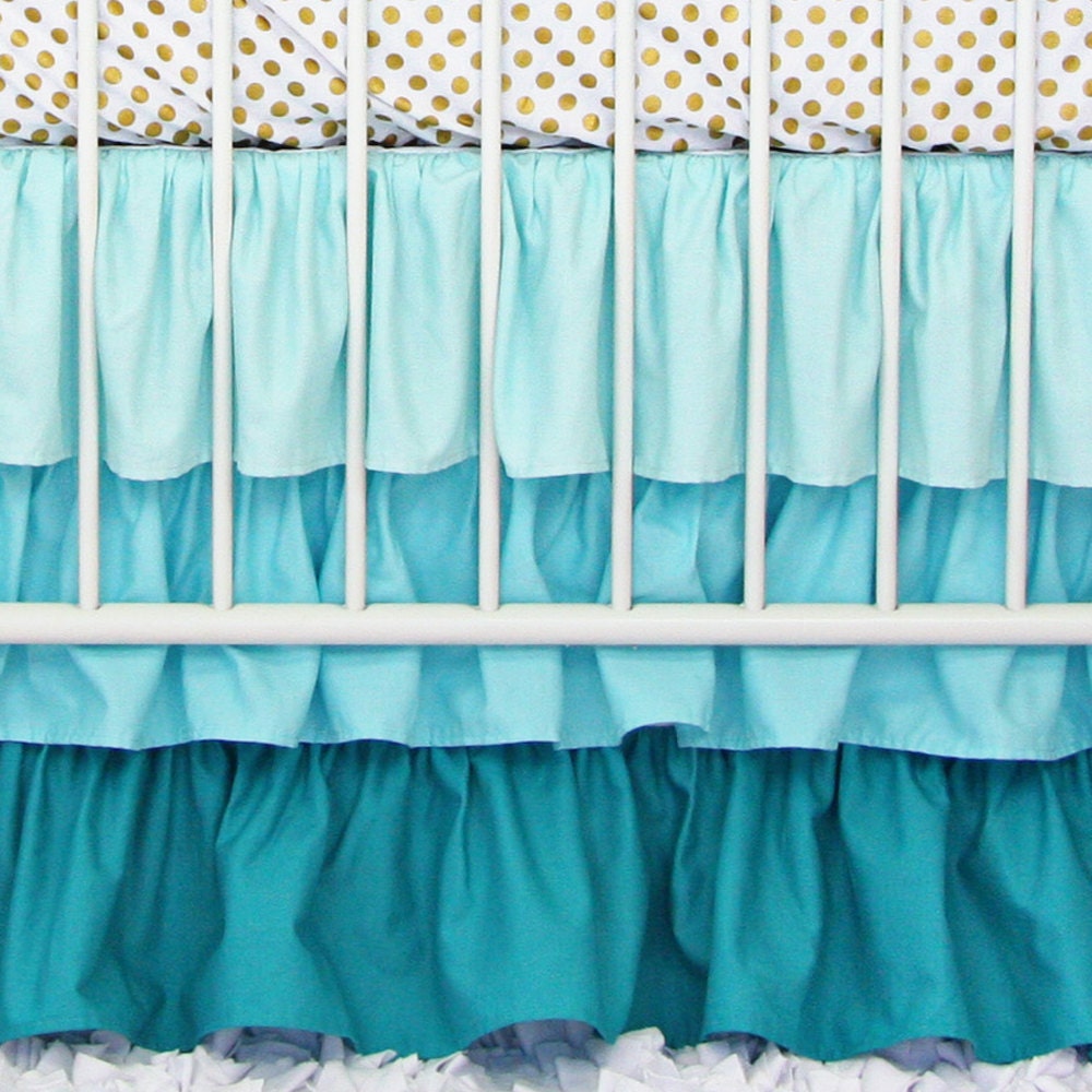 Aqua Gradient Ombre Ruffle Crib Skirt Ruffled Teal Aqua