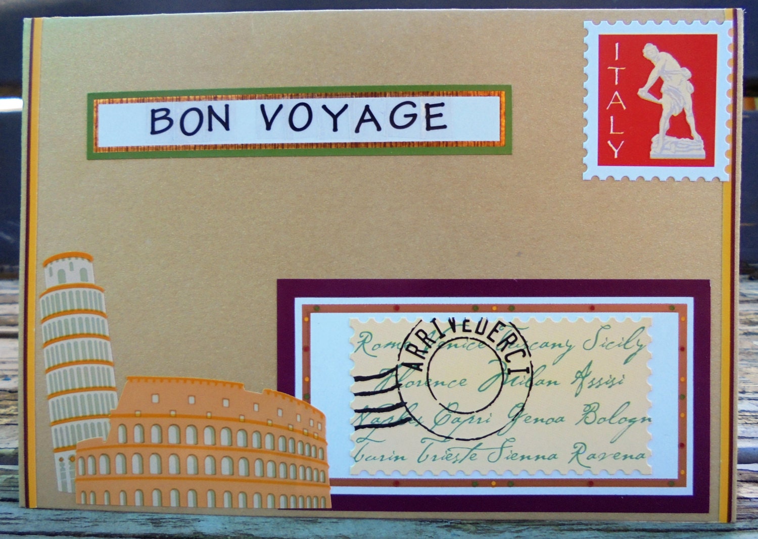 Bon Voyage handmade card any occasion Italy by RogueKissedCraft