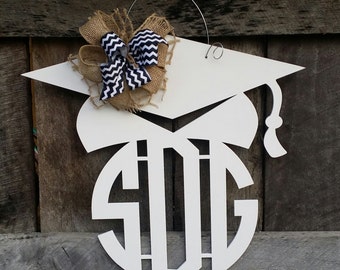 Graduation Door Hanger - Painted Graduation Wreath - Personalized Graduation Party Decor - Monogram Door Hanger