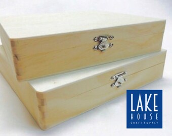 8" Square Bare Wood Cigar Box. 8" Unfinished Wooden Purse Box. Bare Wood Box with Hinged Lid Square