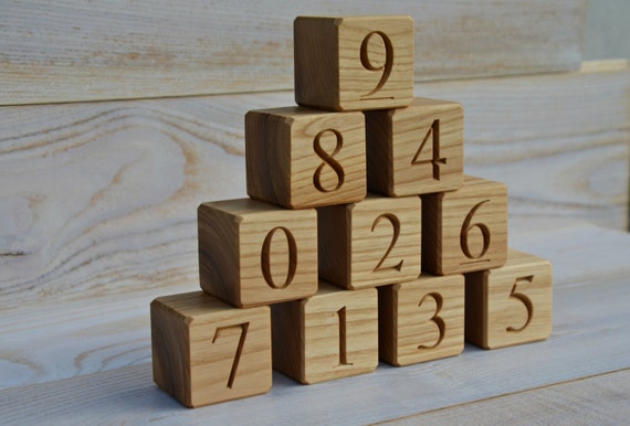 1.6'' Wood Number Blocks 10 Natural Handmade by KlikKlakBlocks