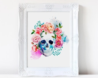 Sugar Skull watercolor print, Whimsical Skull, Sugar Skull Poster, Skull art, Beautiful Sugar Skull, Day of the dead, Dia de los muertos
