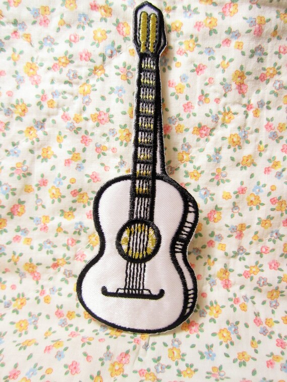 Guitar Patch Acoustic Guitar Iron On White by LuckyPennyTrading
