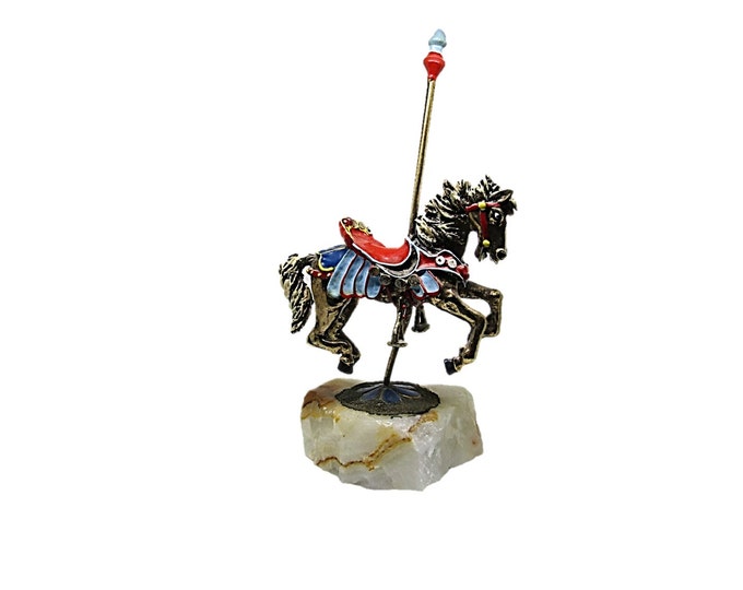 Vintage Carousel Horse Sculpture Figurine Signed Jesse Simmons Onyx Base - Carousel Horse Figurines - Perfect Gift For Her