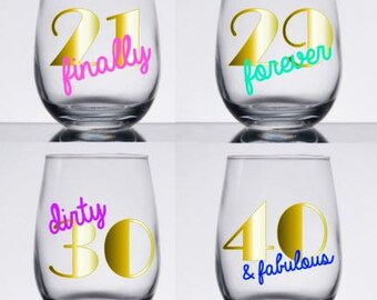 Birthday Wine Glass, Personalized Wine Glass, 21st Birthday Wine Glass, 30th Birthday Wine Glass, 40th Birthday Wine Glass Custom Wine glass