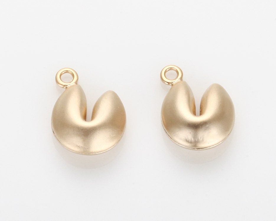 Fortune Cookie Pendant Matte Gold Plated 2 Pieces