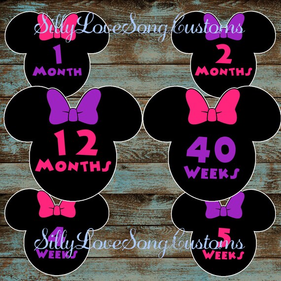 minnie mouse printable monthly baby stickers or weekly bump