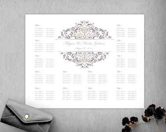 Silver Wedding Seating Chart Template, Seating Plan, DIY Seating Chart, Wedidng Sign, 16x20 Seating Poster, Instant Download, Guest List
