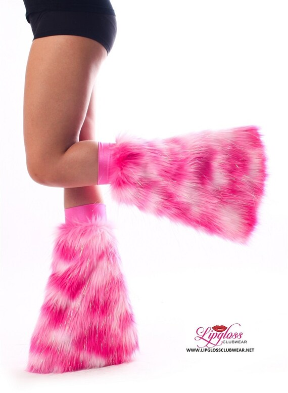 Furry Leg Warmers MultiColor Fluffies Pink White by LipglossWear