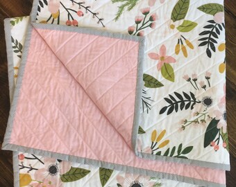 Spring floral, modern quilt, baby quilt, nursery, bedding, blanket