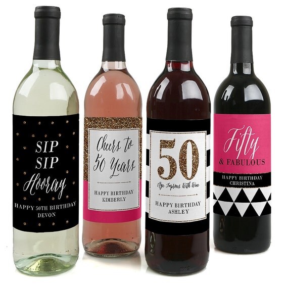 50th birthday wine bottle labels custom chic 50th birthday wine
