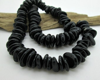 Stunning Black Tourmaline Nugget Beads, Flat Stone Nugget, 8-13mmx 3-5mm (8" loose)