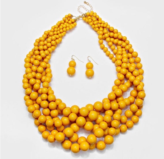 Yellow mustard Statement beaded necklace by Valentinaccesories