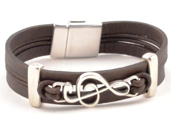 treble clef bracelet, music note bracelet, music teacher gift, men women leather bracelet, music gifts, piano teacher, treble clef charm