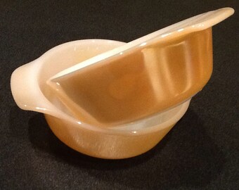 Vintage Fire King Peach Lustre Bowls <> Two Individual Soufflé Bowls <> Two Tab Handles <> 1950's <> EXCELLENT CONDITION