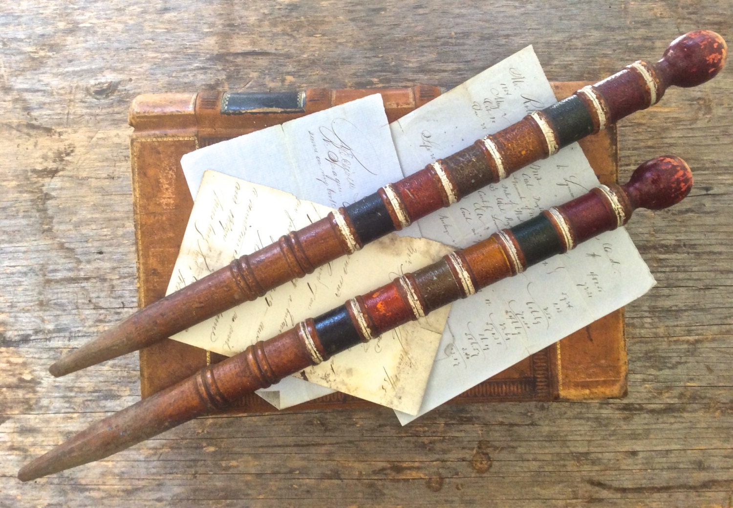 Antique Folk Art wooden croquet stakes original paint