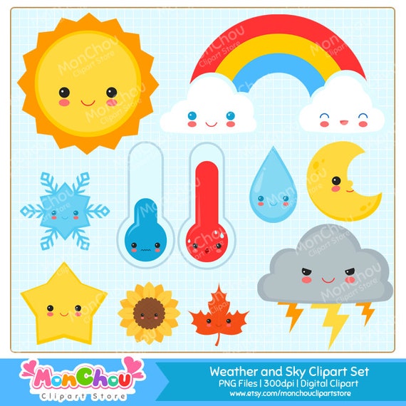 Download Cute Weather and Sky Clipart Set Kawaii Weather and Seasons
