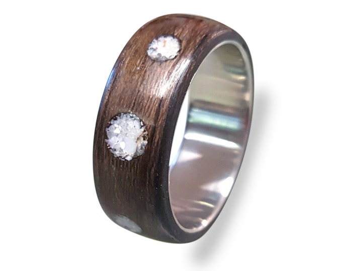 Titanium Ring with Wrapped Ziricote Wood and Crushed Shell Inlays
