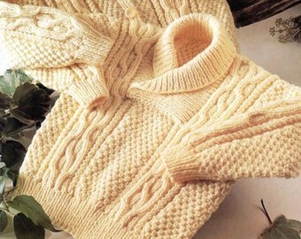 Aran Sweater and Cardigan Knitting Pattern PDF instant download. Size 20" - 28". Baby Jumper and cardigan, Children's sweater and cardigan
