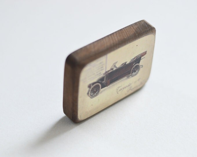 Car // Wooden magnet in the technique of decoupage rustic, shabby chic and vintage // Fresh Home Decor