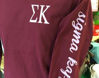 Custom Sigma Kappa Tshirt printed on left sleeve of a comfort colors long sleeve shirt!