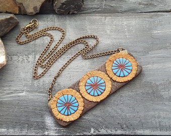 Leather necklace. Boho necklace. Bohemian necklace. Hippie necklace. Brown necklace. Bronze chain necklace. Tribal necklace. Boho chic.
